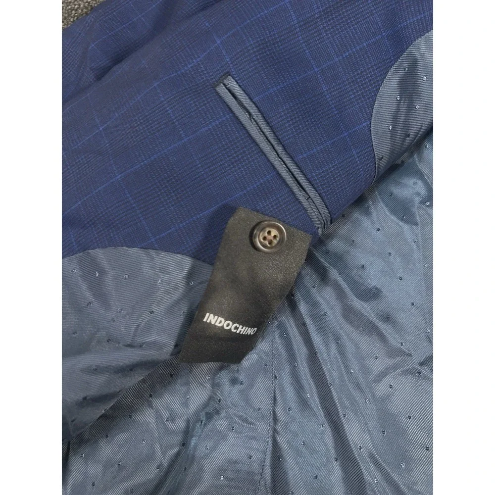 Indochino Blazer Jacket Men's 40R Blue Glen Plaid Wool Modern Sport Coat